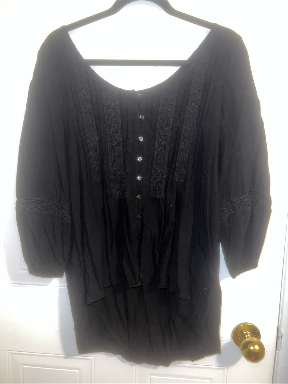 American Eagle Outfitters Black Button-Front Peasant Blouse